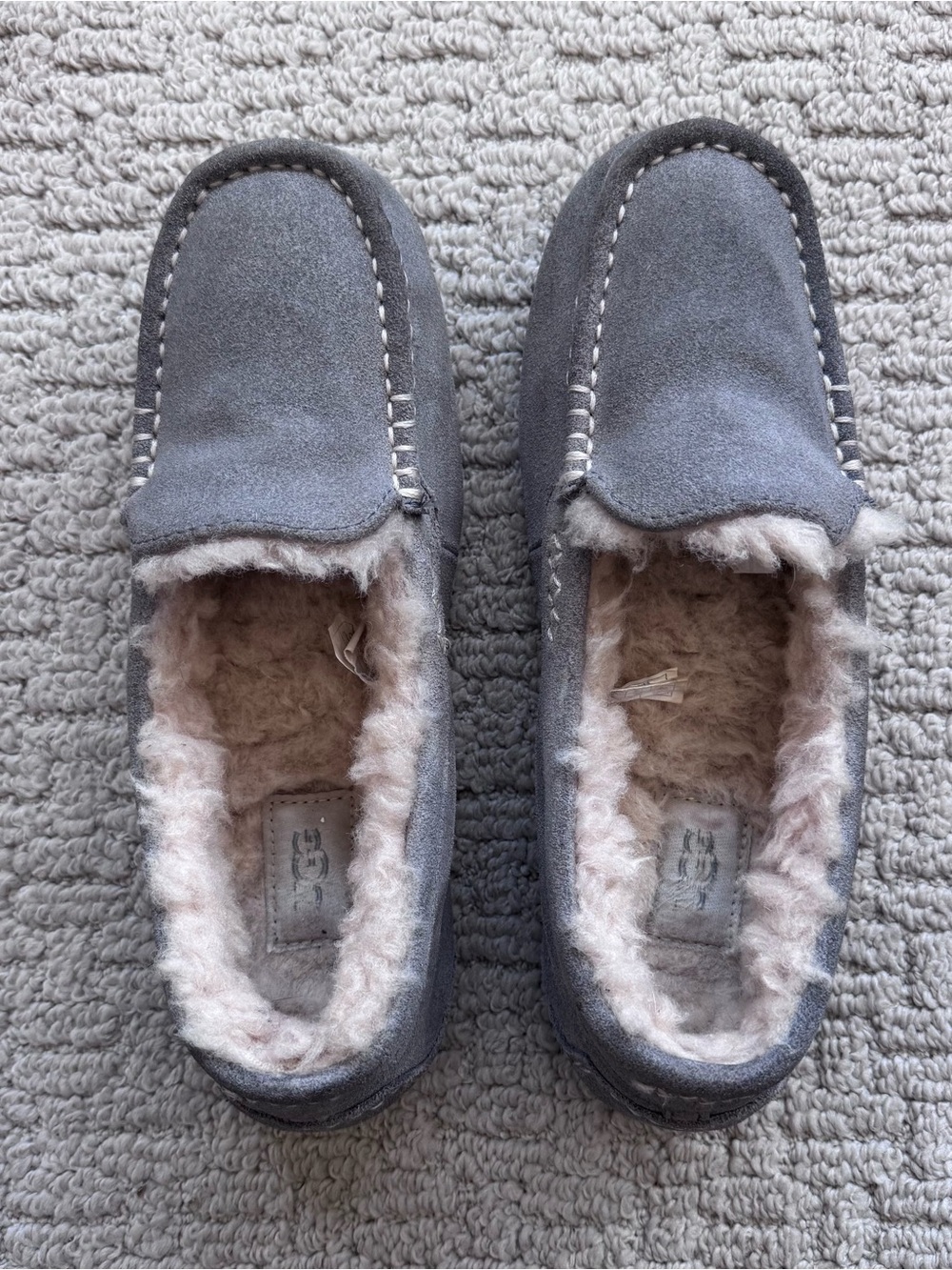 UGG Ansley Gray Suede Shearling-Lined Moccasin Slippers